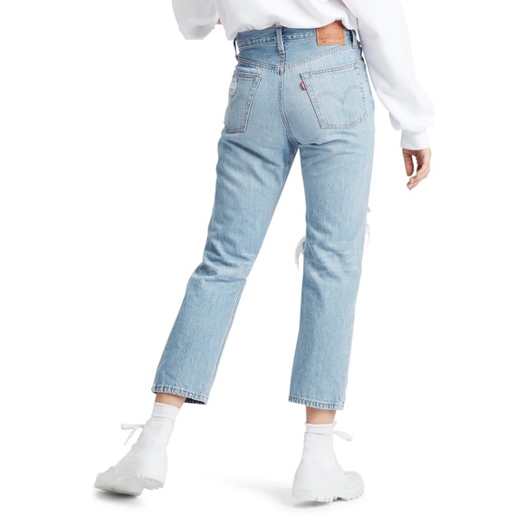 Levi's 501 High Waist Ripped Crop Straight Jeans - Picture 2 of 12